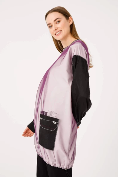 Tül Ve Paraşüt Detaylı İpeksi İki İpilk Takım - Mor - 3