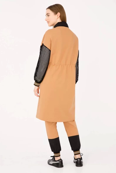 File Detaylı İpeksi İki İplik Üçlü Takım - Camel - 2