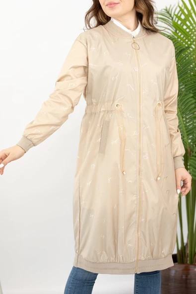 Küçük İmza Desenli Spor Yağmurluk - Bej - 2