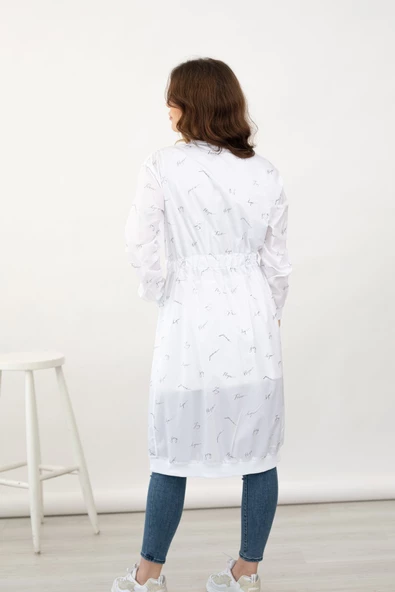 Küçük İmza Desenli Spor Yağmurluk - Beyaz - 6