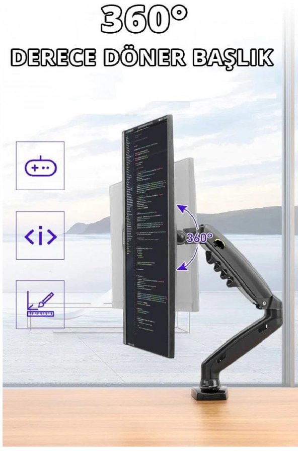 Tayfun 18 inç  Lcd Led Monitör Masa Üstü  Full Hareketli Askı Aparatı - 4