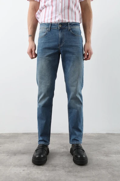 Erkek Açık Mavi Düz Kesim Jean Pantolon - Resim 6