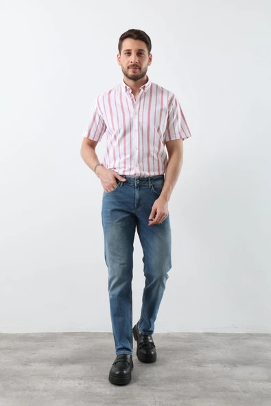 Erkek Açık Mavi Düz Kesim Jean Pantolon - Resim 4