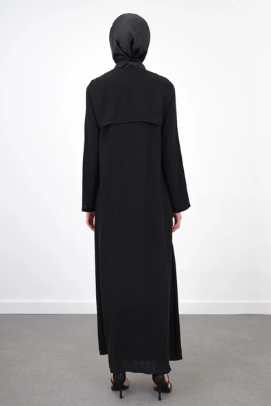 Taş İşlemeli Malibu Ferace - Siyah - 3