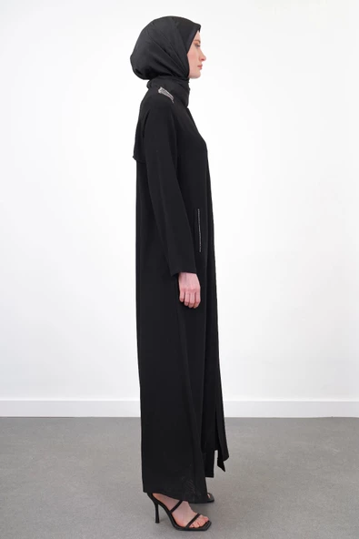 Taş İşlemeli Malibu Ferace - Siyah - 4