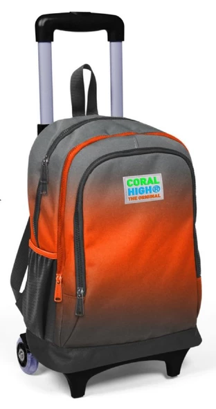 Coral High Işıklı Tekerlekli Gradyan Çekçek Okul ve Seyahat Çantası Kız ve Erkek Çocuk Siyah Turuncu