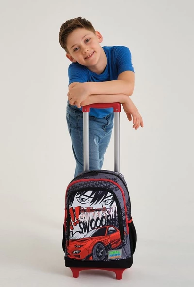 Coral High Işıklı Tekerlekli Yarış Çekçek Okul ve Seyahat Çantası Erkek Çocuk Kırmızı Siyah - 3