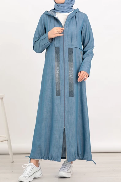 Kapüşonlu Kot Pardesü - Buz Mavi - 2