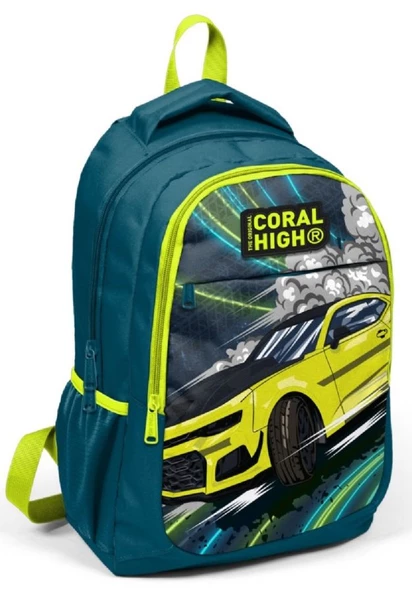 Coral High Nefti/Sarı Araba İlkokul ve Ortaokul Sırt Çantası Üç Bölmeli Erkek Çocuk