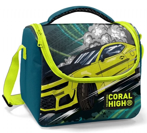 Coral High Erkek Çocuk Okul Beslenme Çantası - Yeşil-Sarı Yarış Arabası