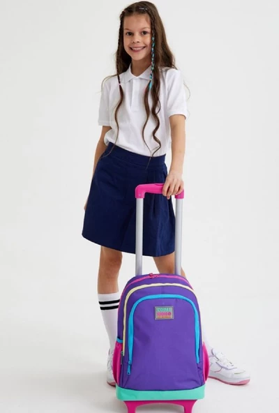 Coral High Işıklı Tekerlekli Çekçek Okul ve Seyahat Çantası Kız Çocuk Mor - Resim 3