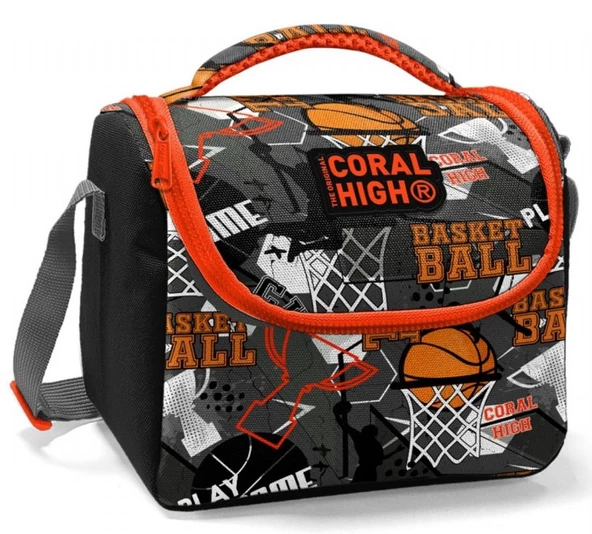 Coral High Siyah Turuncu Basketbol Erkek Çocuk İlkokul Beslenme Çantası - Termal Astarlı