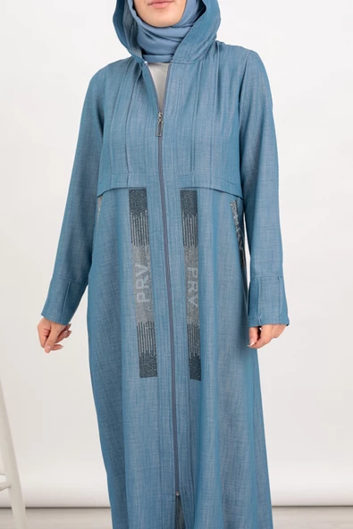 Kapüşonlu Kot Pardesü - Buz Mavi - 6