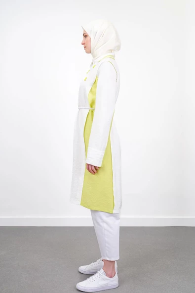 Bel Bağcıklı Taş İşlemeli Tunik - Fıstık Yeşili / Ekru - 2