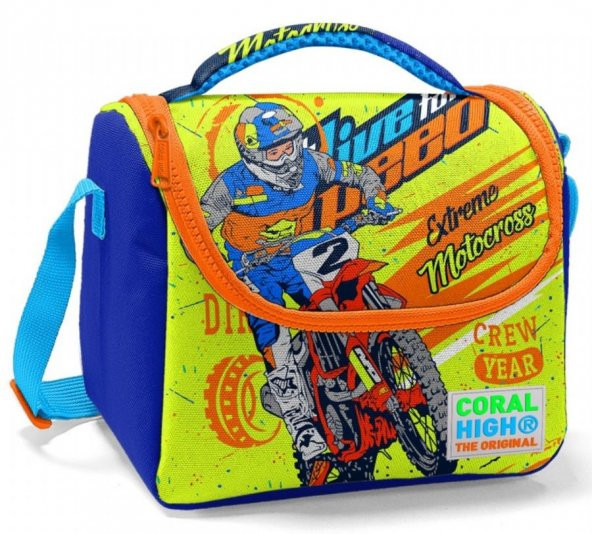 Coral High Erkek Çocuk Mavi Sarı Motorsiklet İlkokul Okul Beslenme Çantası