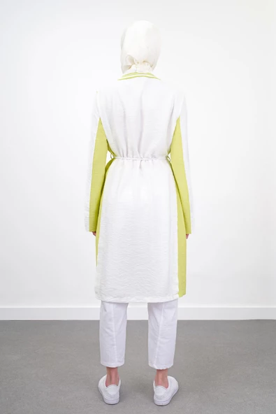 Bel Bağcıklı Taş İşlemeli Tunik - Fıstık Yeşili / Ekru - 3