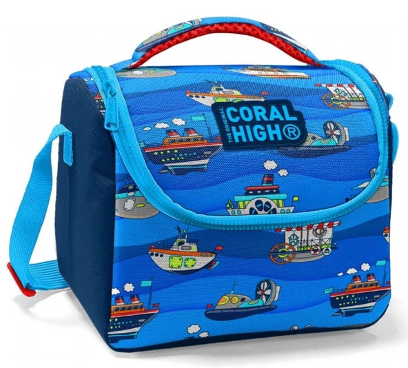 Coral High Lacivert Mavi Gemi Desenli Erkek Çocuk Beslenme Çantası - Thermo Astarlı