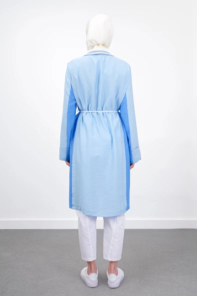 Bel Bağcıklı Taş İşlemeli Tunik - Mavi / Buz Mavi - 3