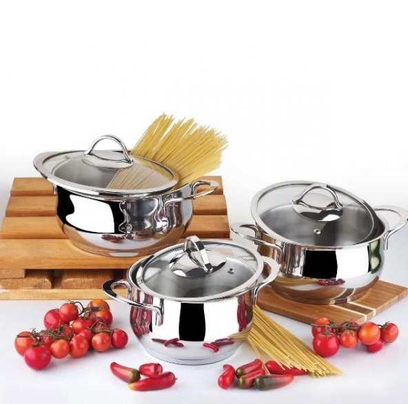 OMS 6 Parça Yummy Güveç Çelik Tencere Seti Sade 1032 - 2