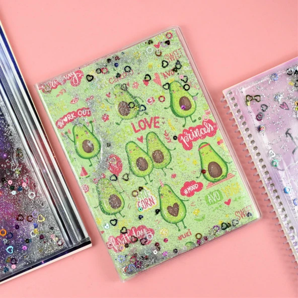 Simli Ve Sulu Kapaklı Desenli A5 Defter Avokado