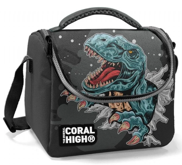 Coral High Erkek Okul Okul Beslenme Çantası - Siyah Gri Dinazor - Termal Astarlı