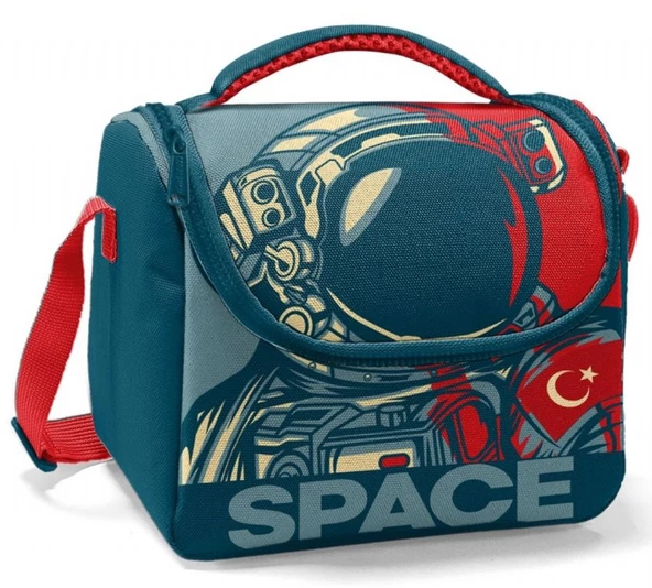 Coral High Yeşil Astronot Baskılı Erkek Çocuk Okul Beslenme ve Piknik Çantası
