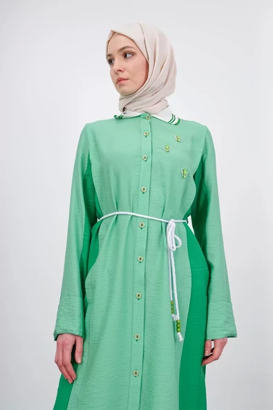 Bel Bağcıklı Taş İşlemeli Tunik - Elma Yeşili/Benetton - 6