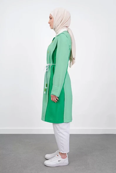 Bel Bağcıklı Taş İşlemeli Tunik - Elma Yeşili/Benetton - 2