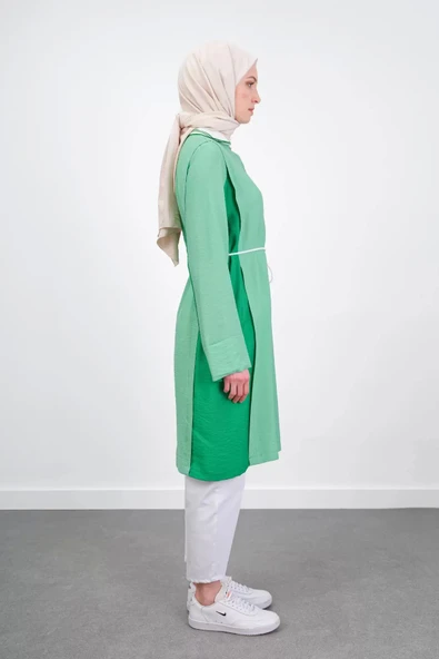 Bel Bağcıklı Taş İşlemeli Tunik - Elma Yeşili/Benetton - 4