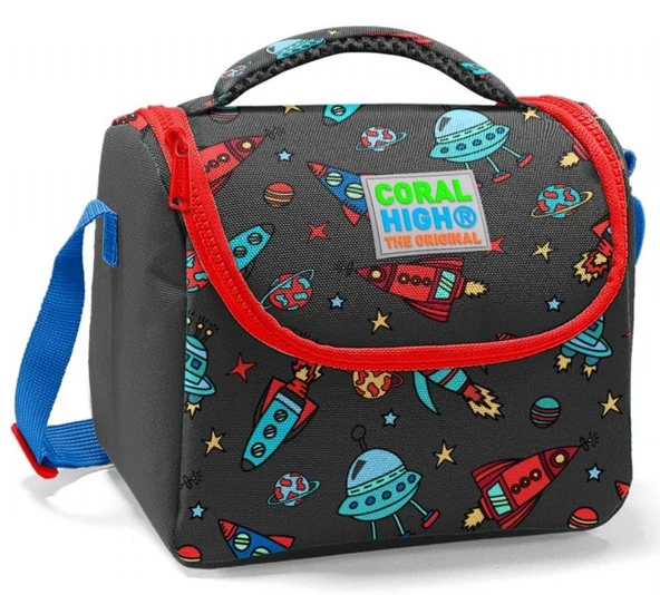 Coral High Siyah Kırmızı Roket Baskılı Erkek Çocuk Okul Beslenme Çantası