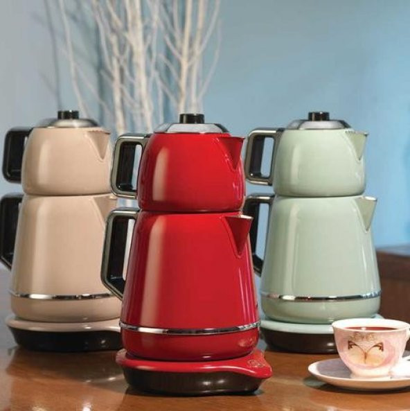 KORKMAZ A332 DEMİKS ELEKTRİKLİ ÇAYCI KIRMIZI/KROM - Resim 2