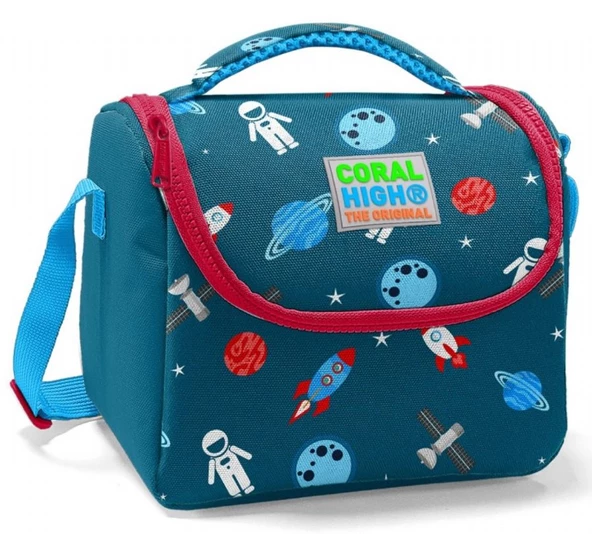 Coral High Lacivert Kırmızı Astronot Baskılı İlkokul Beslenme Çantası - Erkek Çocuk