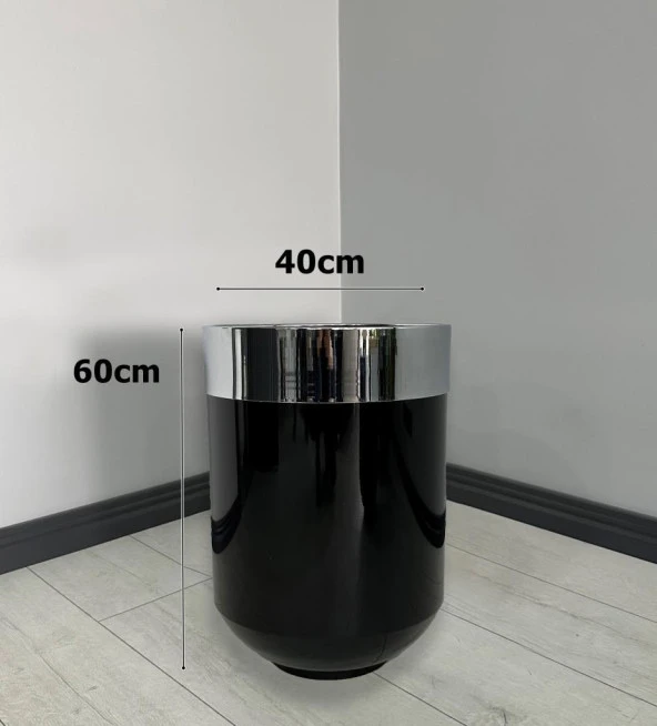 Dekoratif Krom Darbuka Parlak Siyah Saksı 60cm - 3