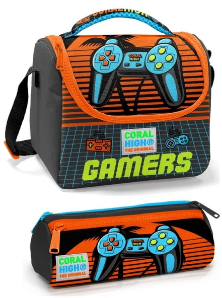 Coral High Gri Kırmızı Gamers Erkek Çocuk Beslenme Çantası Seti