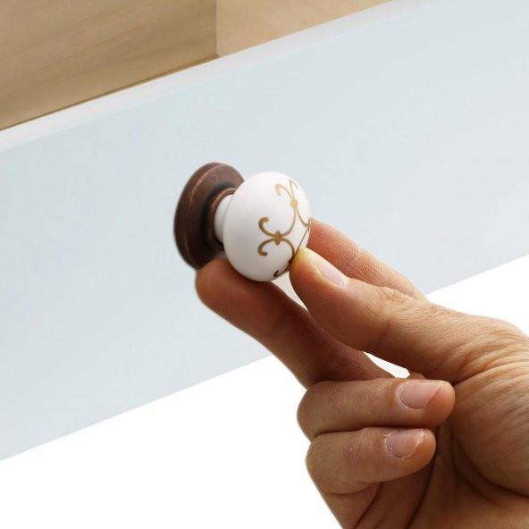 Mobilya Çekmece Dolap Kapak Kulpu Kulbu Beyaz Antik Bakır Desenli Polimer Kulp - Resim 4