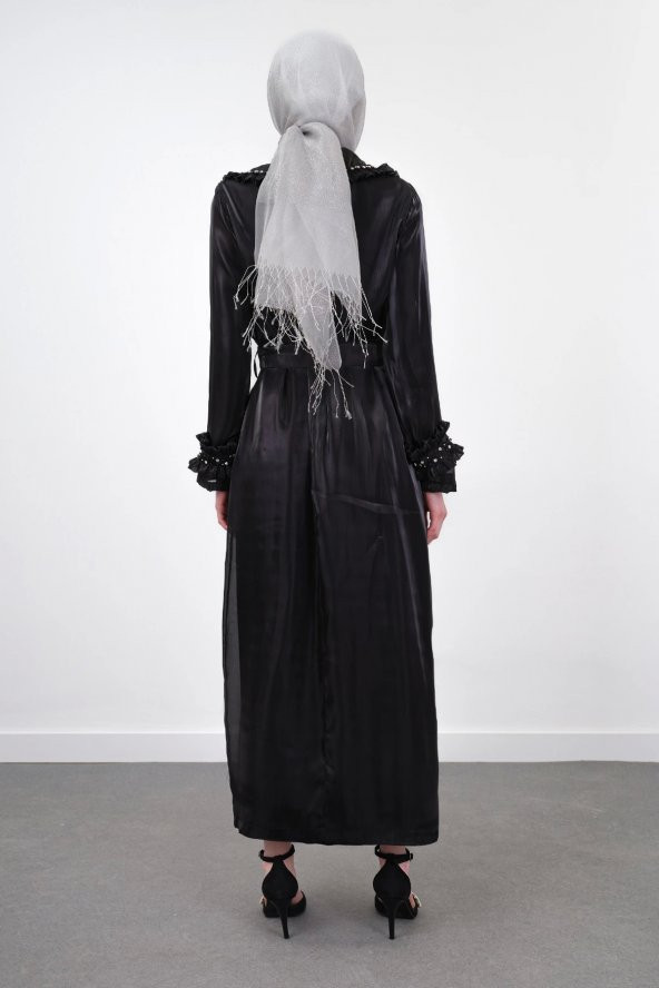 Taş İşlemeli Tam Boy Luxury Takım - Siyah - 3