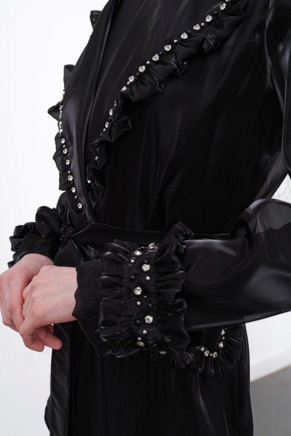 Taş İşlemeli Tam Boy Luxury Takım - Siyah - 5