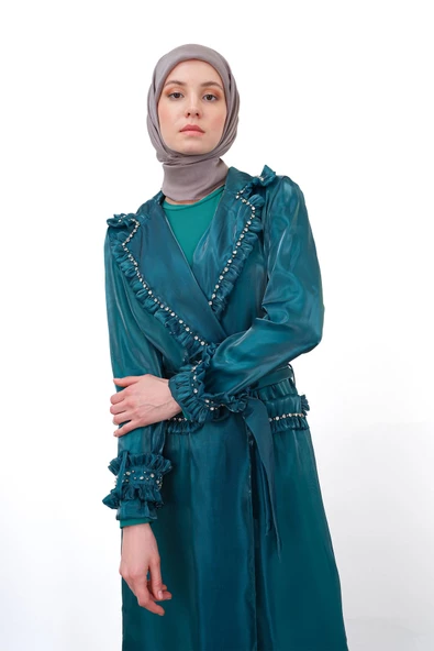 Taş İşlemeli Tam Boy Luxury Takım - Zümrüt - 6