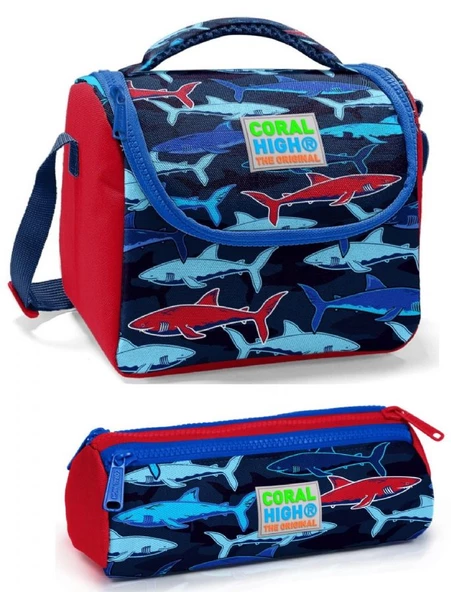 Coral High Erkek Çocuk Lacivert Kırmızı KöpekBalığı Beslenme Çantası Seti ürün görseli