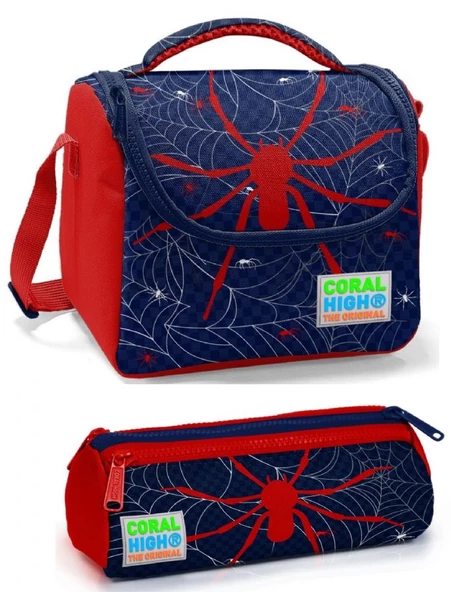Coral High Erkek Çocuk Lacivert Kırmızı Örümcek Beslenme Çantası Seti