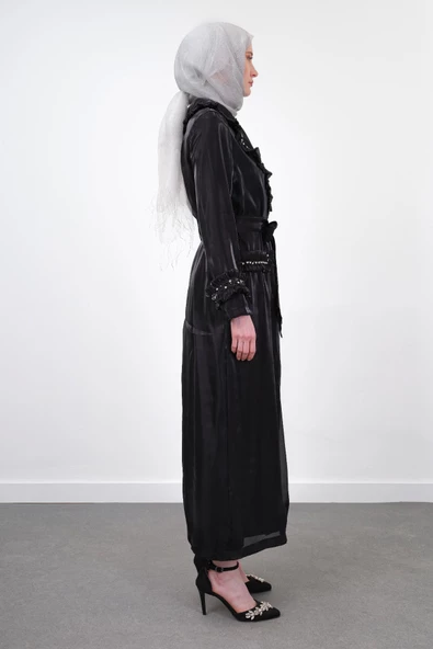 Taş İşlemeli Tam Boy Luxury Takım - Siyah - 4