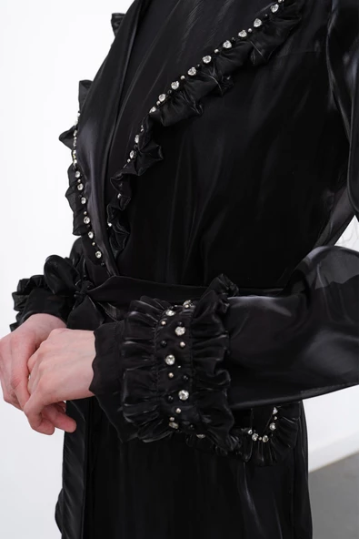 Taş İşlemeli Tam Boy Luxury Takım - Siyah - 5