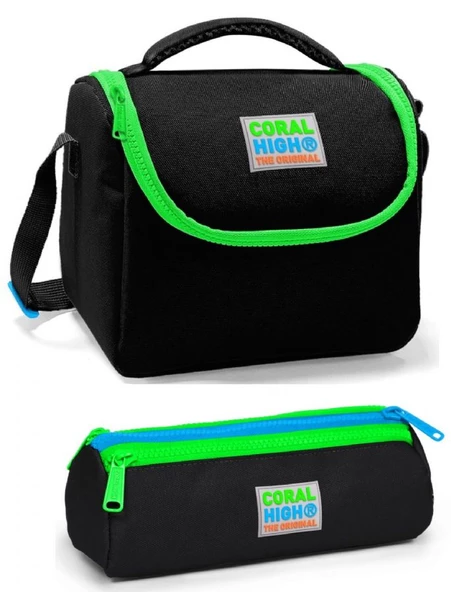 Coral High Erkek Çocuk Siyah Yeşil Beslenme Çantası Seti