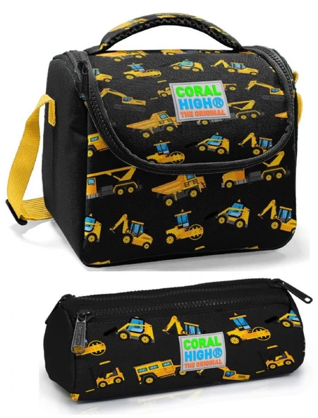 Coral High Erkek Çocuk Sarı Siyah İş Makineleri Beslenme Çantası Seti ürün görseli