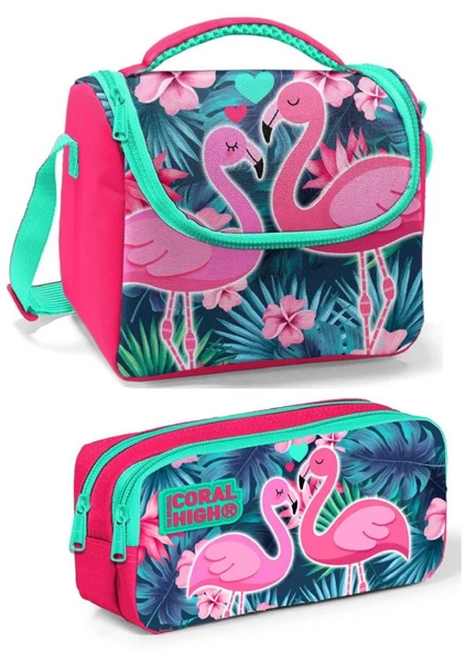 Coral High Mercan Yeşil Flamingo Kız Çocuk Beslenme Çantası Seti ürün görseli