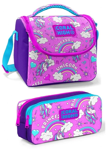 Coral High Pembe Mor Unicorn Kız Çocuk Beslenme Çantası Seti
