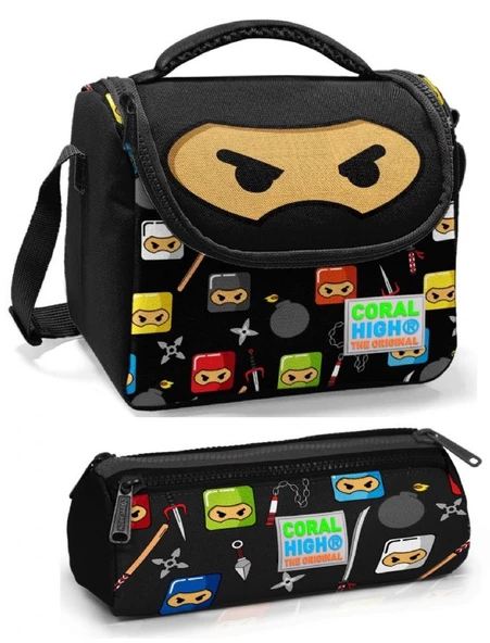 Coral High Erkek Çocuk Siyah Ninja Beslenme Çantası Seti