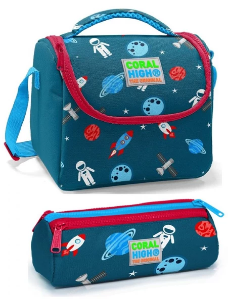 Coral High Erkek Çocuk Lacivert Kırmızı Astronot Beslenme Çantası Seti ürün görseli