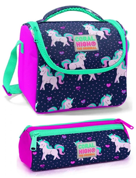 Coral High Kız Çocuk Mor Pembe Unicorn Beslenme Çantası Seti