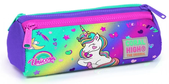 Coral High Lavanta Unicorn Üç Bölmeli Kalem Çantası - Kız Çocuk